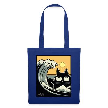 Japan Big Wave Kanagawa Beach Retro Cat - Tote Bag - royal blue - Front