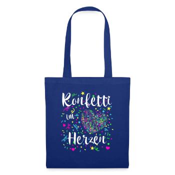 Konfetti im Herzen für Karneval oder Fasching - Stoffbeutel - Royalblau - Vorne