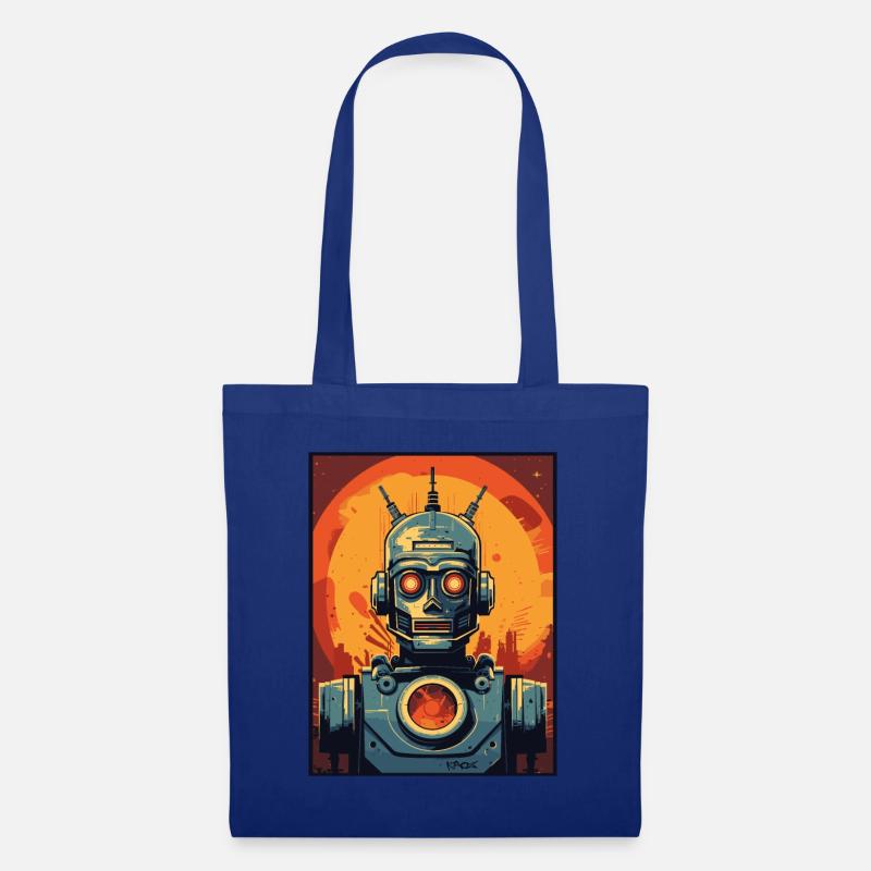 Art Deco Cartoon Retro Roboter Invasion - Stoffbeutel - Royalblau