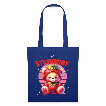 Petit ours kawaii japonais avec des fraises en costume - Sac en tissu - bleu royal - Devant
