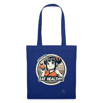 Cheerful healthy cartoon girl with fruit - Tote Bag - royal blue - Front