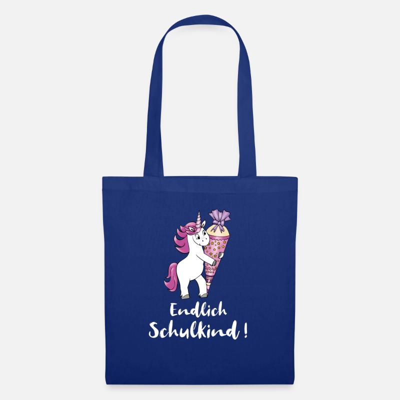 Einhorn mit Zuckertüte Einschulung Schulanfang - Stoffbeutel - Royalblau
