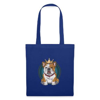 Bulldogge Hund mit stolzer Krone - Stoffbeutel - Royalblau - Vorne