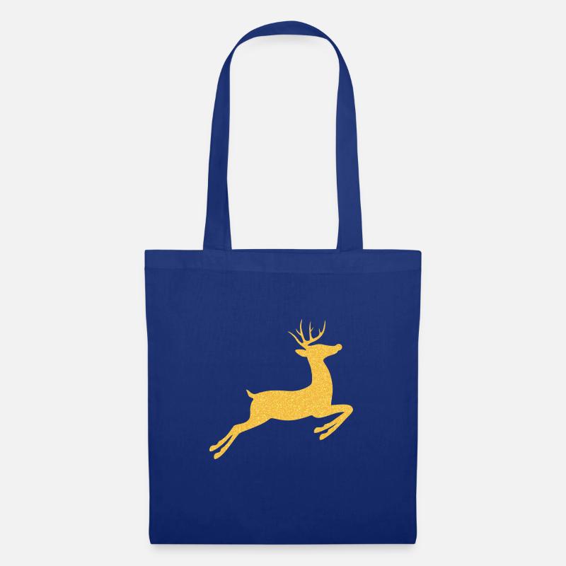 Rentier oder Hirsch Gold glitzernd zu Weihnachten - Stoffbeutel - Royalblau