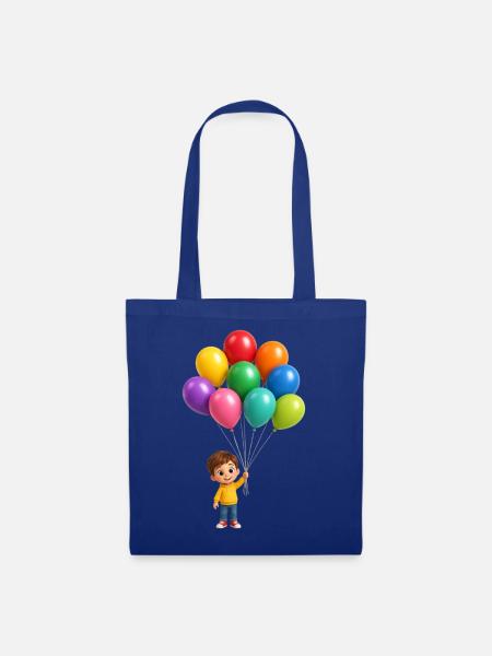 Glückliches Kind mit Regenbogenballons - Stoffbeutel - Royalblau