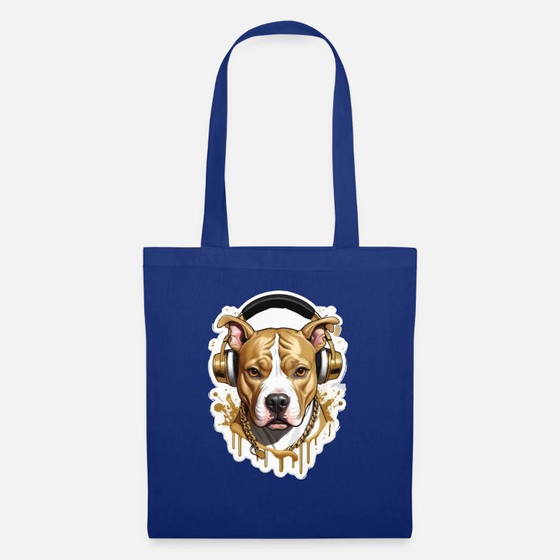 Hund Bulldogge mit Kopfhörer - Stoffbeutel - Royalblau