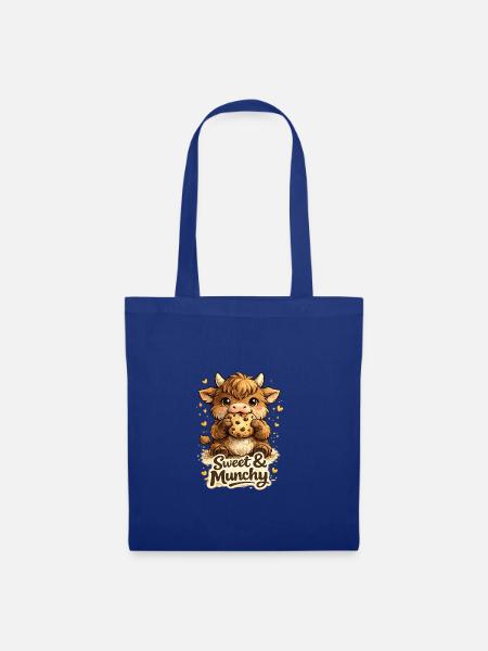 Süßer Plüsch-Ox mit Keks - Stoffbeutel - Royalblau
