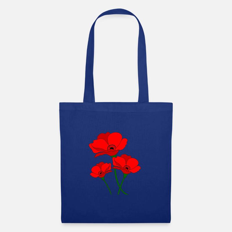 Rote Mohnblumen - Stoffbeutel - Royalblau