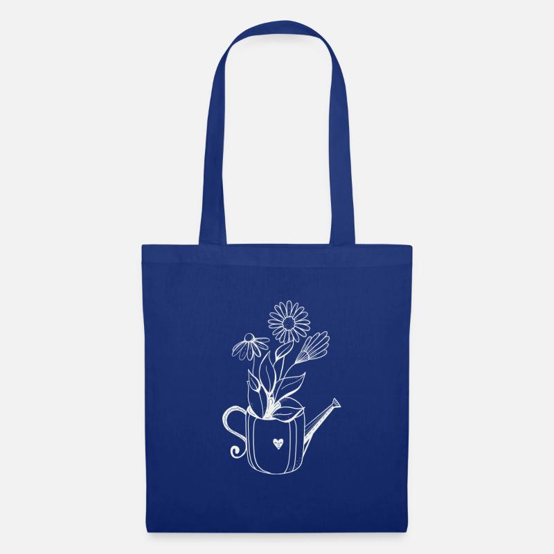 Gießkanne mit Blumen - Stoffbeutel - Royalblau