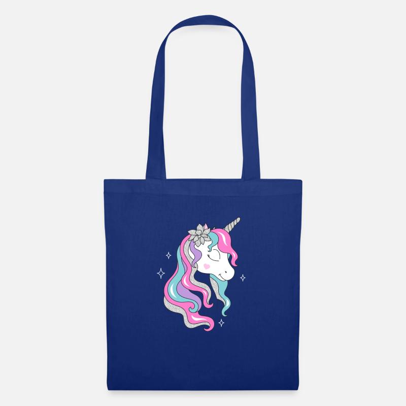 Niedliches Blumen Einhorn - Stoffbeutel - Royalblau