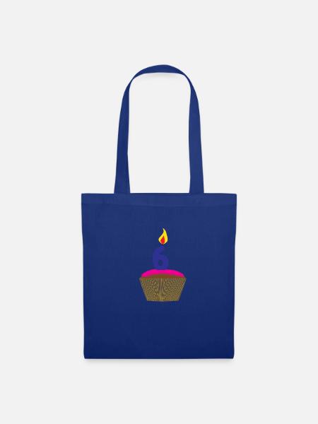 Cupcake mit Kerze Nummer 6 - Stoffbeutel - Royalblau