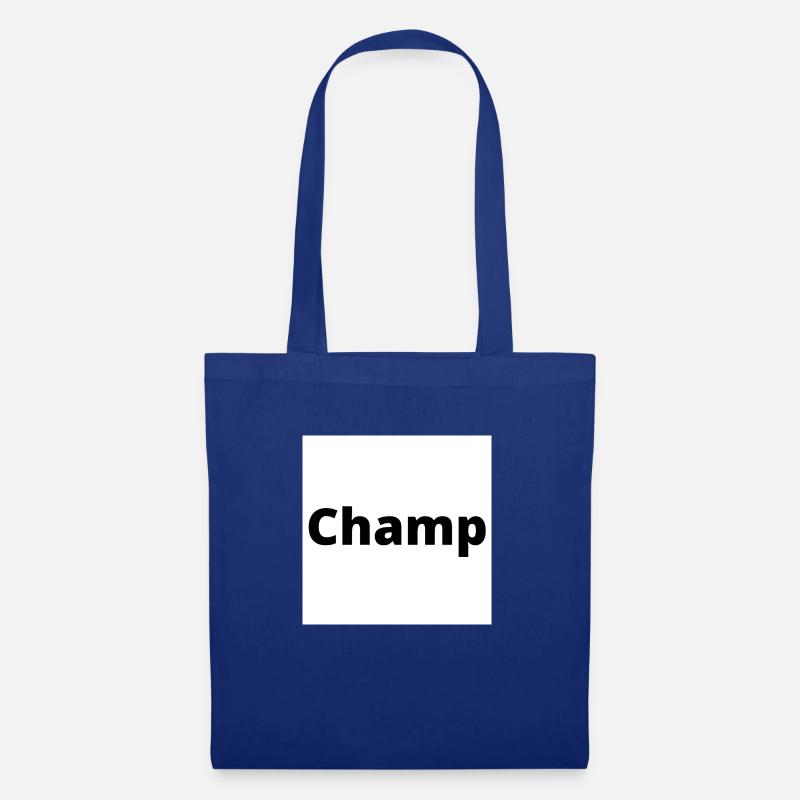 "Champ" Design in dicker schwarzer Schrift - Stoffbeutel - Royalblau