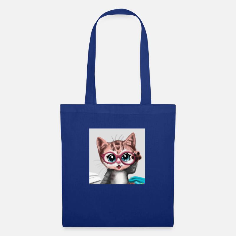 Süßes Katzenbaby mit Brille - Stoffbeutel - Royalblau