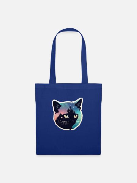 Katze in den Sternen - Stoffbeutel - Royalblau