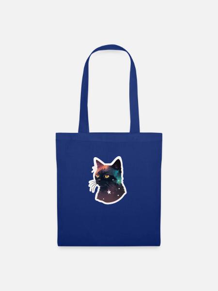 Katze in den Sternen - Stoffbeutel - Royalblau
