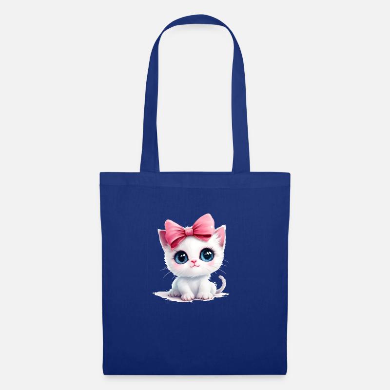 Süße Katze mit Schleife am Kopf - Stoffbeutel - Royalblau
