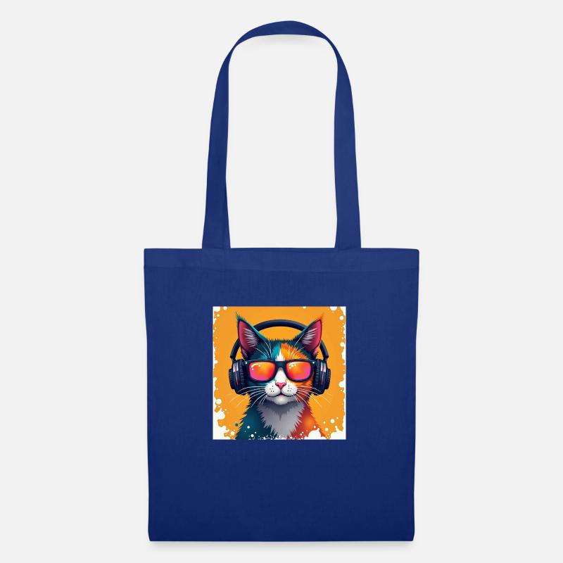 Bunte Katze mit Kopfhörer und Sonnenbrille - Stoffbeutel - Royalblau