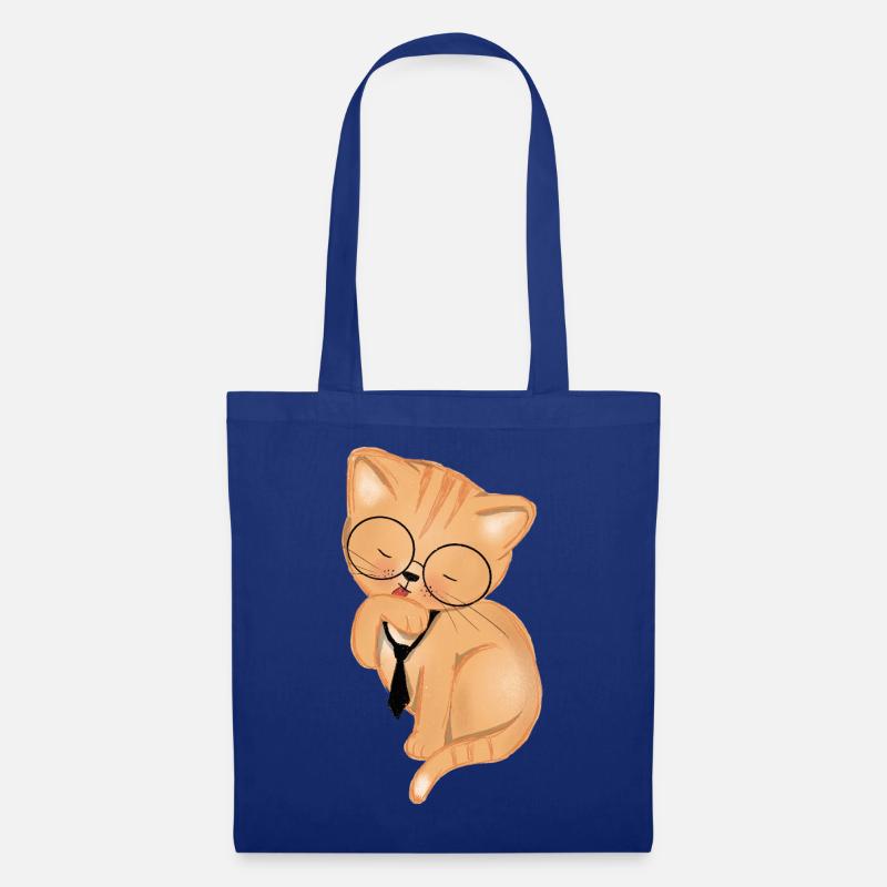 Bürokatze mit Krawatte - Stoffbeutel - Royalblau
