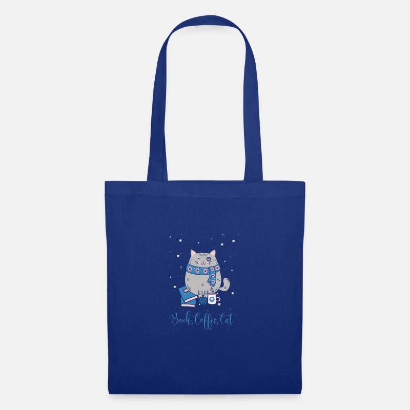 book coffee cat, buch kaffee katze - Stoffbeutel - Royalblau