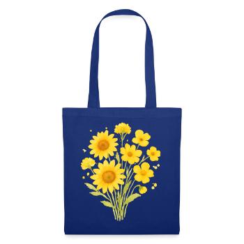 Sonnenblumen Aquarellstrauß - Stoffbeutel - Royalblau - Vorne