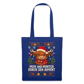 Hochlandrind - Muh und munter im Advent - Stoffbeutel - Royalblau - Vorne