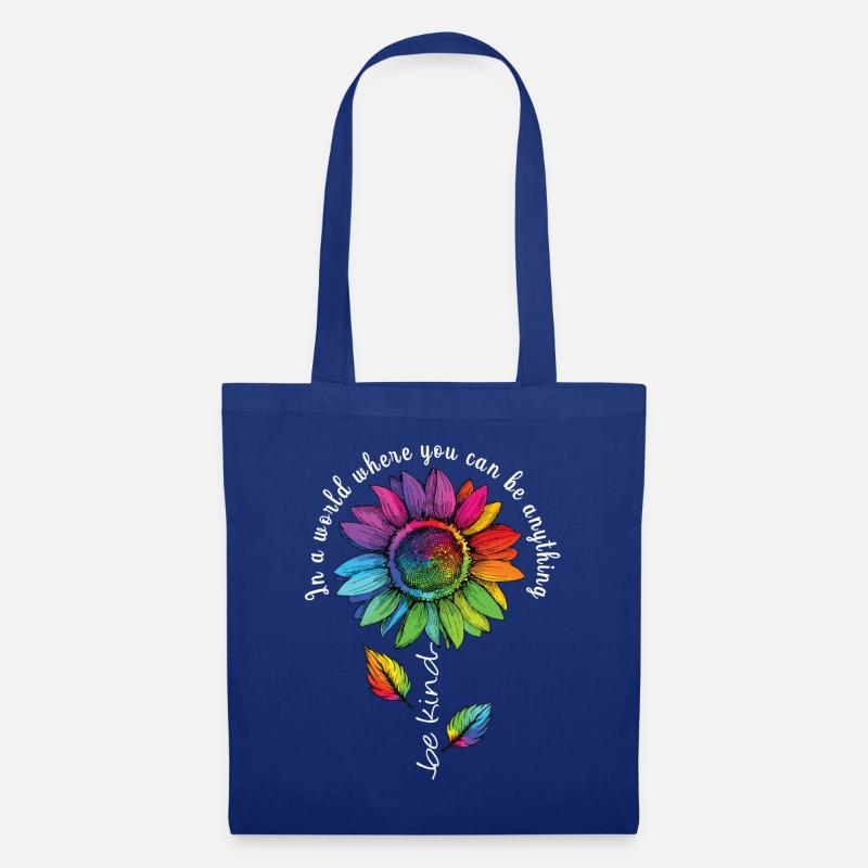 Be Kind LGBTQ Regenbogen Sonnenblume Blume CSD - Stoffbeutel - Royalblau