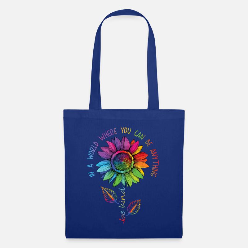 Be Kind LGBTQ Regenbogen Sonnenblume Blume CSD - Stoffbeutel - Royalblau