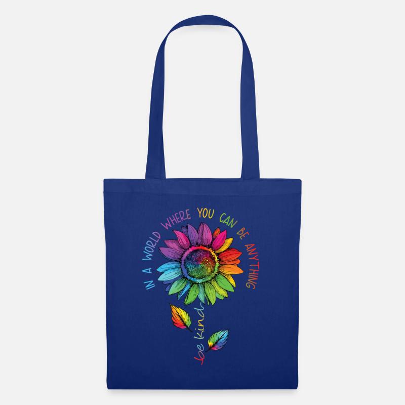Be Kind LGBTQ Regenbogen Sonnenblume Blume CSD - Stoffbeutel - Royalblau