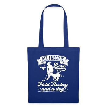 Alles was ich brauche ist Liebe, Feldhockey Hund - Stoffbeutel - Royalblau - Vorne