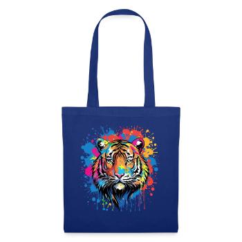 Lustiges Tiger Kunst Tier Natur Wildtier Tiere Zoo - Stoffbeutel - Royalblau - Vorne