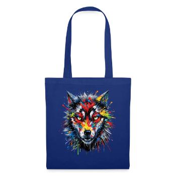 Wolf Liebhaber Wildtier Kunst Wolf Bunt Tier - Stoffbeutel - Royalblau - Vorne