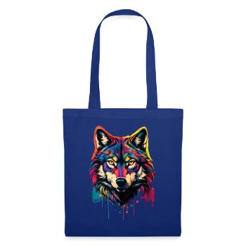 Wolf Liebhaber Wildtier Kunst Wolf Bunt Tier - Stoffbeutel - Royalblau - Vorne