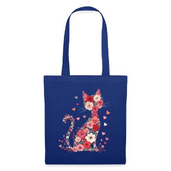 Blumen Katze für Katzen Besitzer und Valentinstag - Stoffbeutel - Royalblau - Vorne