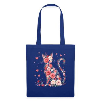Blumen Katze für Katzen Besitzer und Valentinstag - Stoffbeutel - Royalblau - Vorne
