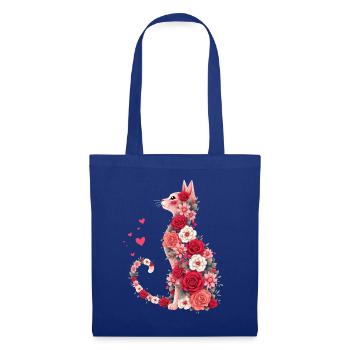 Blumen Katze für Katzen Besitzer und Valentinstag - Stoffbeutel - Royalblau - Vorne