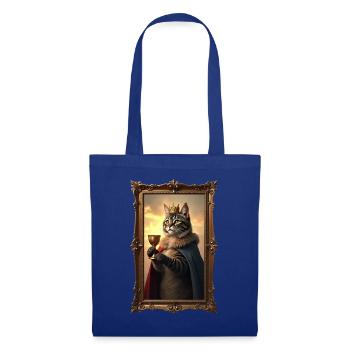 Mittelalter Katze im Bilderrahmen Kunst Krone - Stoffbeutel - Royalblau - Vorne