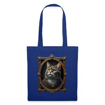 Mittelalter Katze im Bilderrahmen Kunst Krone - Stoffbeutel - Royalblau - Vorne