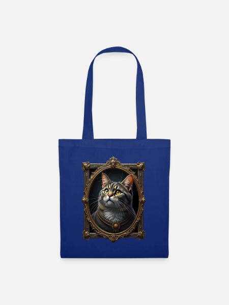 Mittelalter Katze im Bilderrahmen Kunst Krone - Stoffbeutel - Royalblau