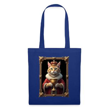 Mittelalter Katze im Bilderrahmen Kunst Krone - Stoffbeutel - Royalblau - Vorne