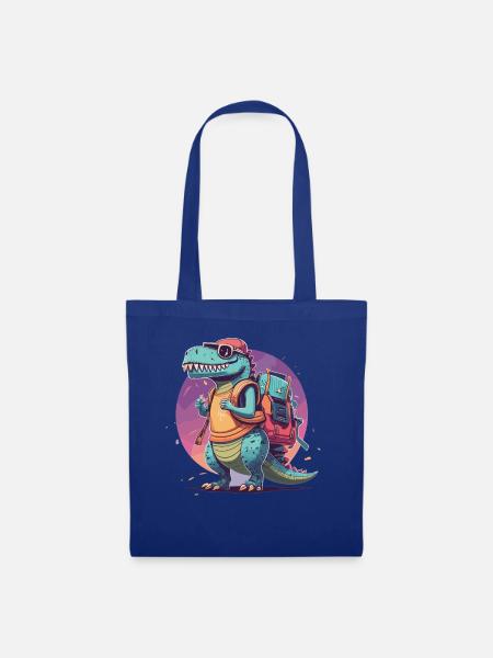 Einschulung Dinosaurier Schulkind Trex - Stoffbeutel - Royalblau