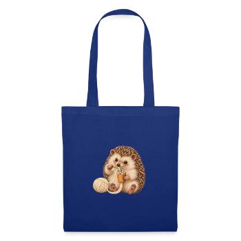 Igel arbeitet mit einer Strickliesel - Stoffbeutel - Royalblau - Vorne