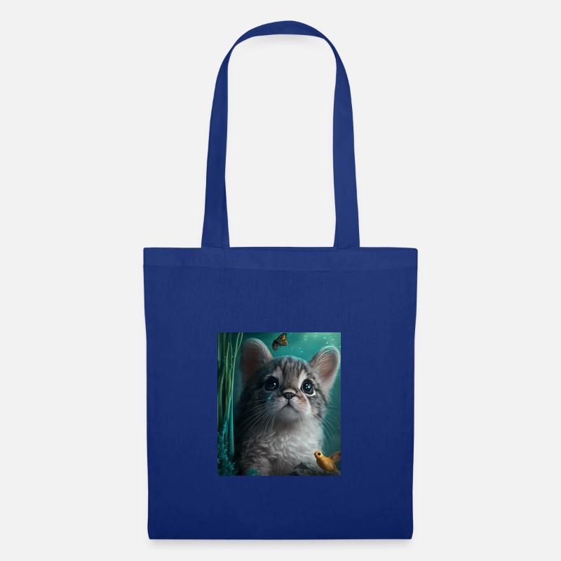 Verträumte Katze im Zauberwald - Stoffbeutel - Royalblau