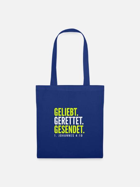 Geliebt. Gerettet. Gesendet. – 1. Johannes 4,10 - Stoffbeutel - Royalblau