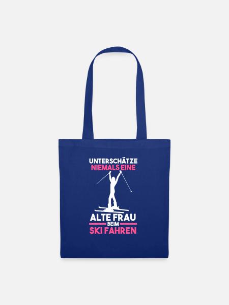 Unterschätze niemals eine alte Frau beim Skifahren - Stoffbeutel - Royalblau