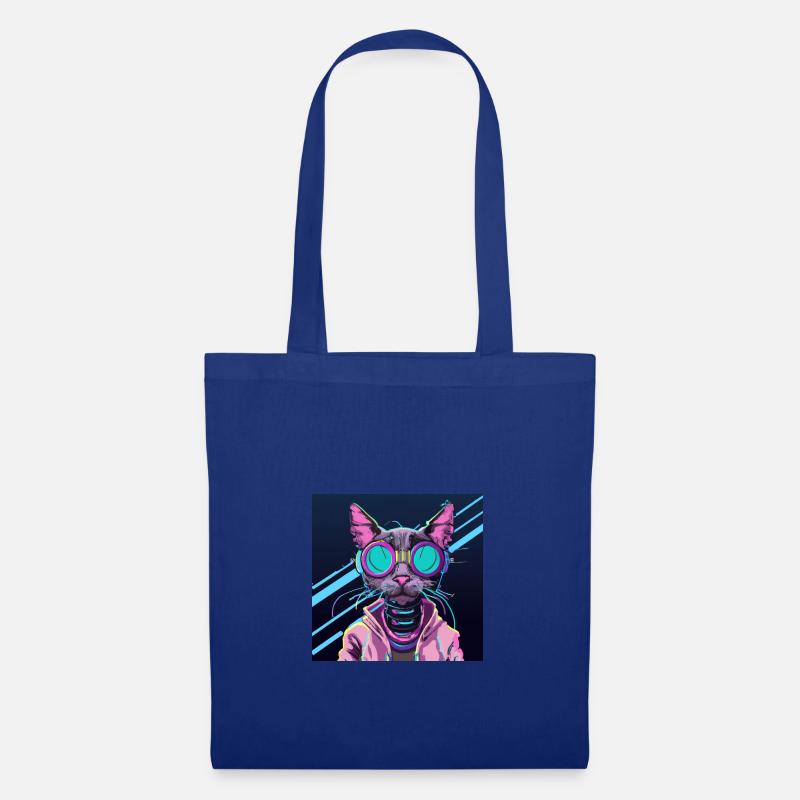 Coole Katze mit Brille - Stoffbeutel - Royalblau