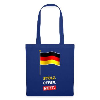 Stolz. Offen. Nett. - Fahne Schwarz Rot Gold - Stoffbeutel - Royalblau - Vorne