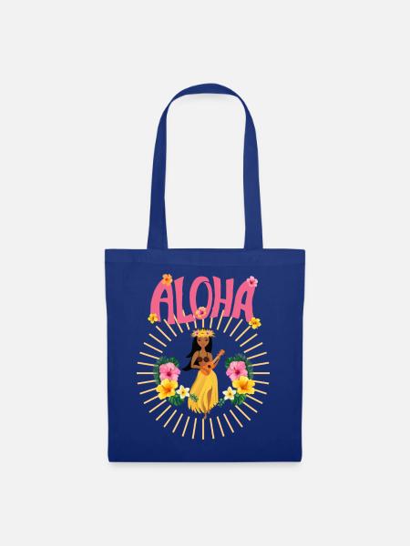 Aloha - Hawai - Pazifik - Urlaub - Blumenmädchen - Stoffbeutel - Royalblau