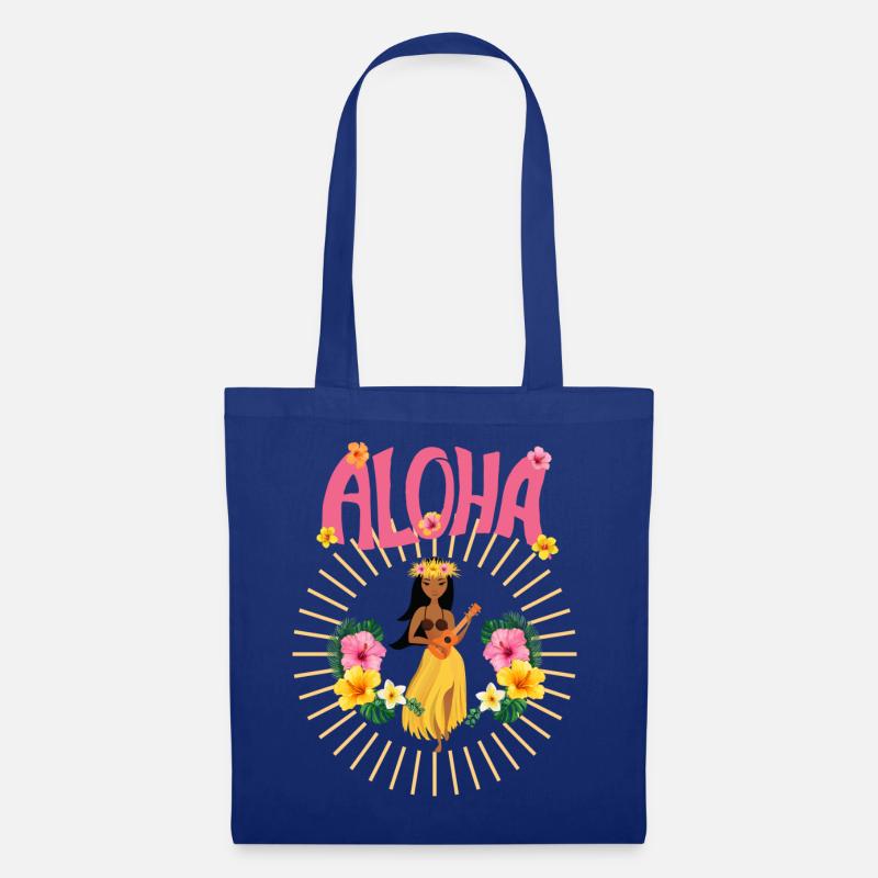 Aloha - Hawai - Pazifik - Urlaub - Blumenmädchen - Stoffbeutel - Royalblau