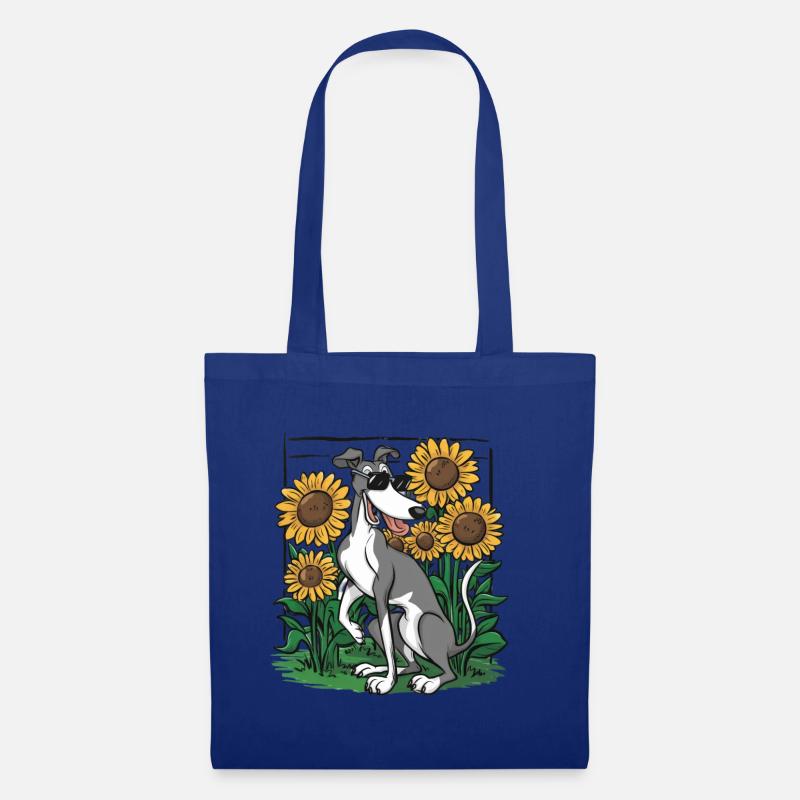 Windhund und Sonnenblumen - Stoffbeutel - Royalblau