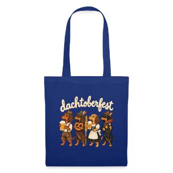 Dackel in Tracht mit Bier & Brezel - Stoffbeutel - Royalblau - Vorne